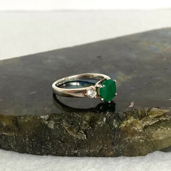 Sterling Silver 925 Round Prong Set Tourmaline & Crystal 3 Stone Ring Sz 6.5 - Picture 4 of 16